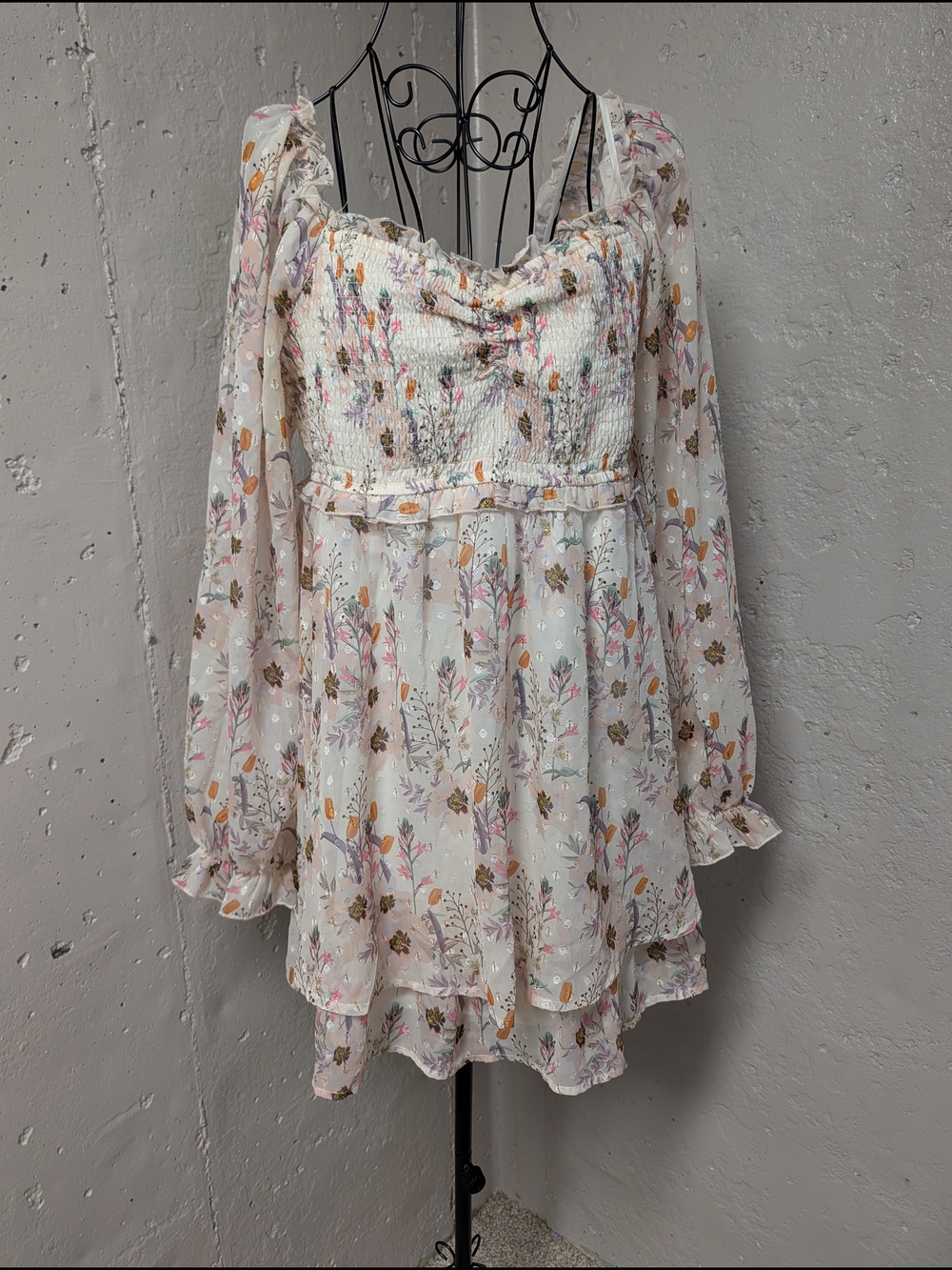 Allison + Kelly Floral Chiffon Mini Babydoll Dress Romantic Cottagecore